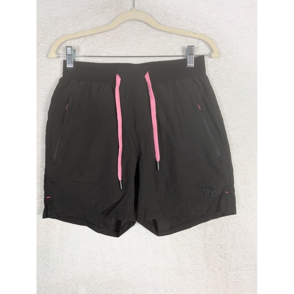 BullFit Athletic Shorts Women's Small Black Pink Zipper Pockets Drawstring